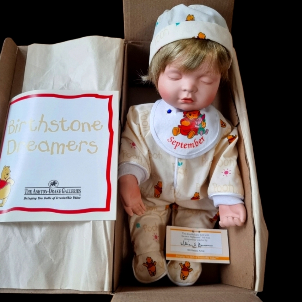 Ashton Drake Galleries Birthstone Dreamers Sleeping Baby Doll Winnie the Pooh